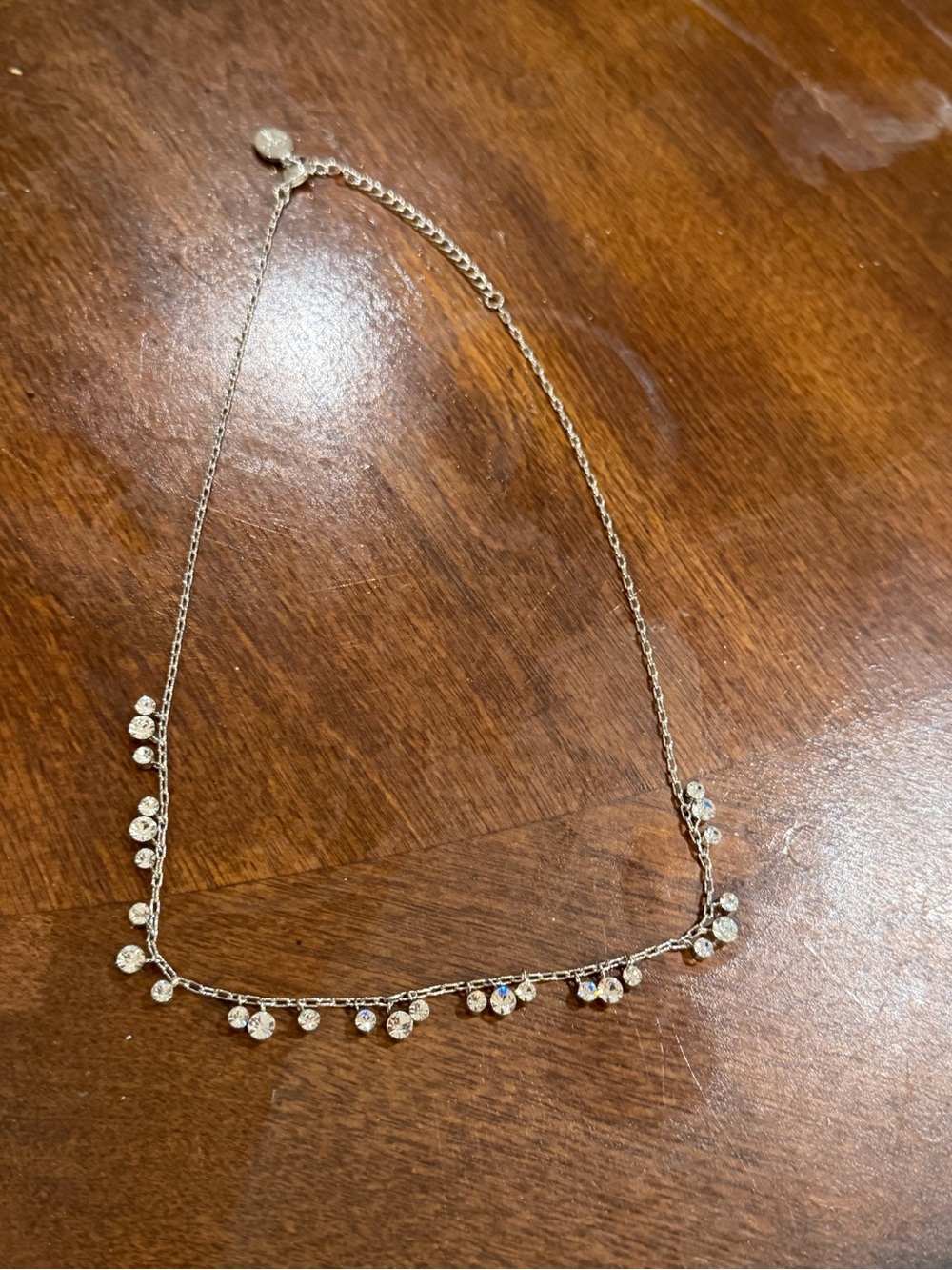 VTG MWS Samara Silver Rhinestone Dangle Station Choker Necklace 17.5”